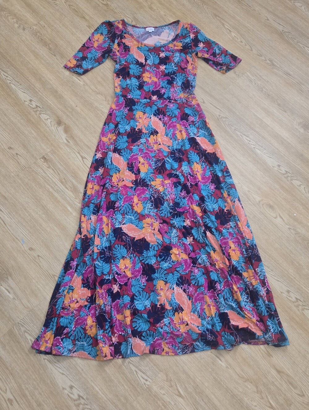 LuLaRoe Maxi Dress in Teal, Coral & Purple Floral